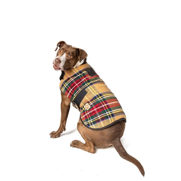 Chilly Dog Tan Tartan Plaid Wool Dog Blanket Winter Coat Sizes XS-XXL - Picture 2 of 6